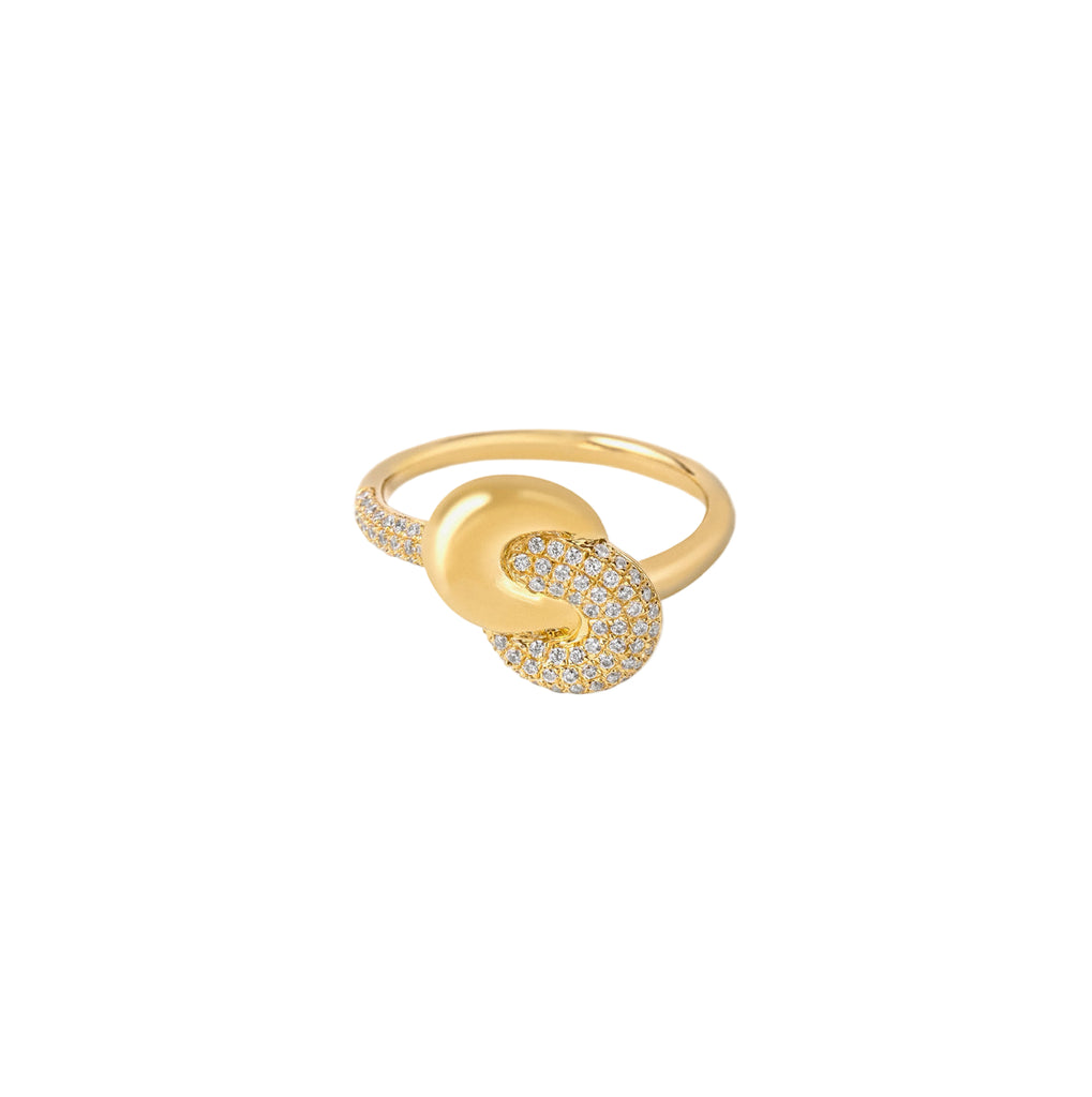 Diamond and gold love knot ring