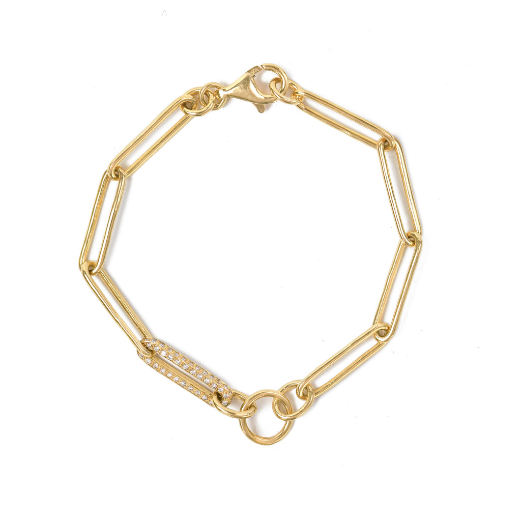 Circle Chain & Pave Link Bracelet, Yellow Gold